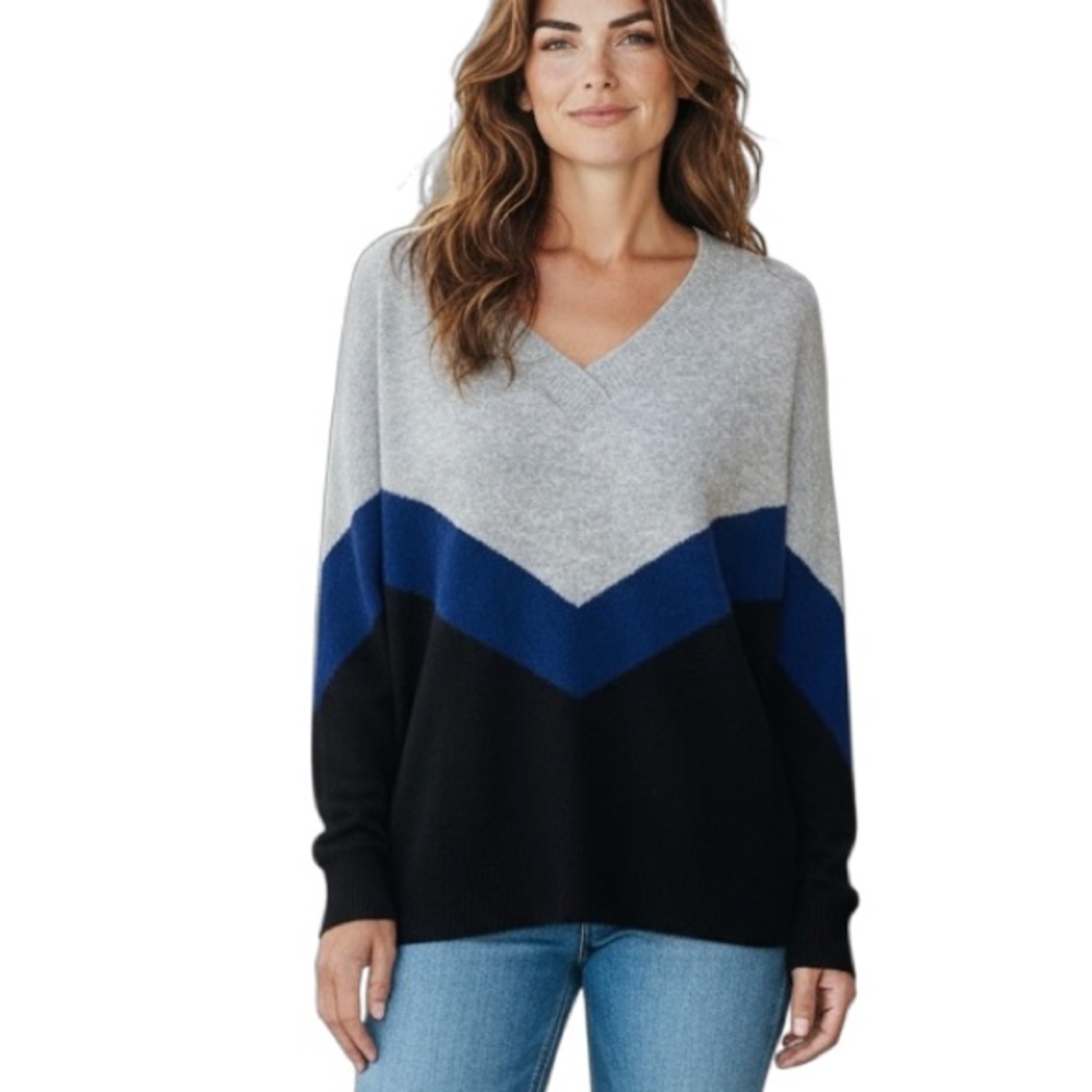 C by Bloomingdale's Color Block Cashmere V-Neck Sweater Size M